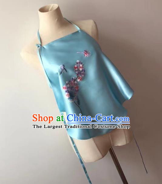 Chinese Embroidered Hydrangea Bellyband Tang Suit Light Blue Silk Undergarment National Women Stomachers