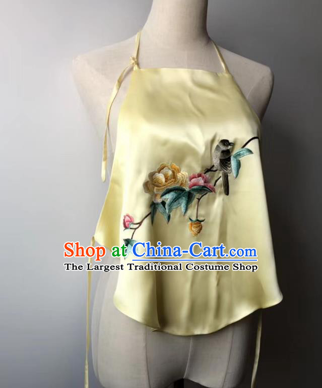 Chinese Tang Suit Underwear Embroidered Peony Bird Yellow Silk Bellyband National Women Stomachers