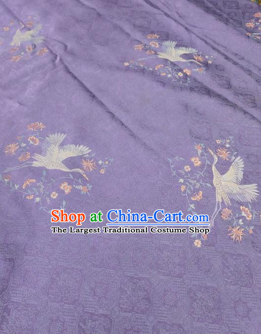 China Traditional Cranes Pattern Violet Gambiered Guangdong Gauze Cheongsam Fabric Classical Jacquard Silk Cloth