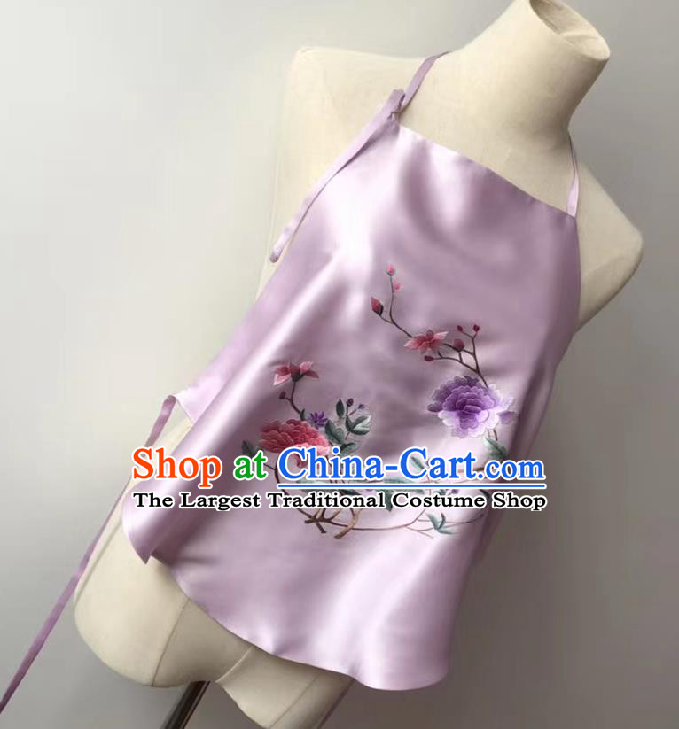 Chinese Embroidered Peony Flowers Lilac Silk Bellyband National Women Stomachers Tang Suit Undergarment
