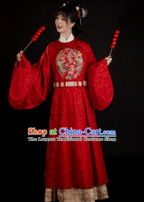 China Ancient Court Princess Red Hanfu Clothing Traditional Ming Dynasty Wedding Historical Costumes