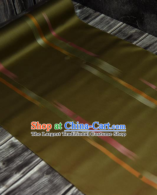 Traditional Japanese Kimono Belt Pure Silk Fabric Asian Japan Olive Green Nishijin Brocade Material