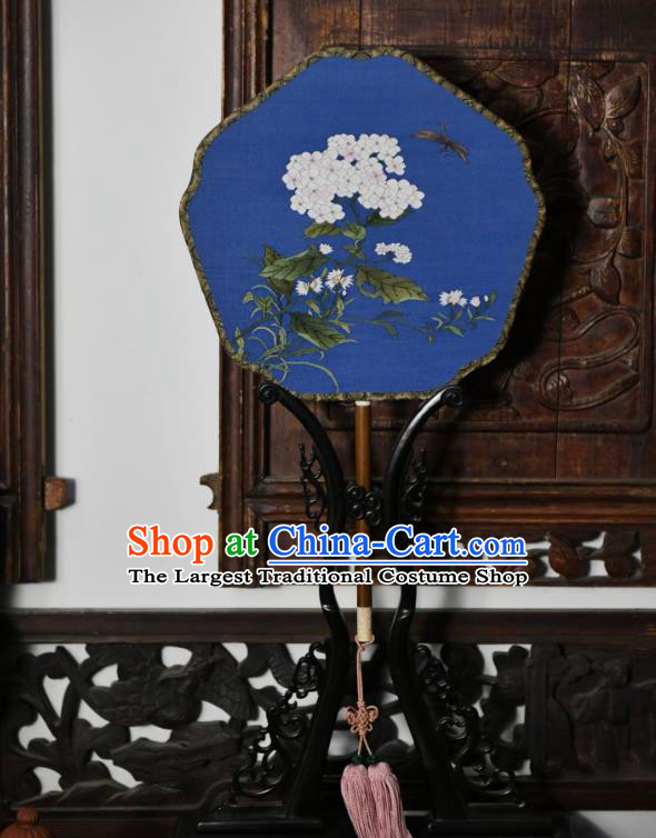 Traditional Chinese Blue Silk Fan China Classical Dance Fan Handmade Palace Fan