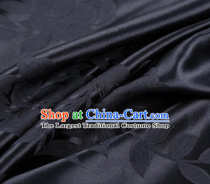 China Jacquard Fabric Asian Cheongsam Gambiered Guangdong Gauze Traditional Navy Silk Fabric