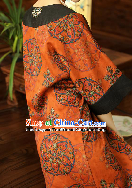 Asian Chinese Classical Women Cheongsam Clothing Traditional Qing Dynasty Princess Orange Silk Qipao Dress