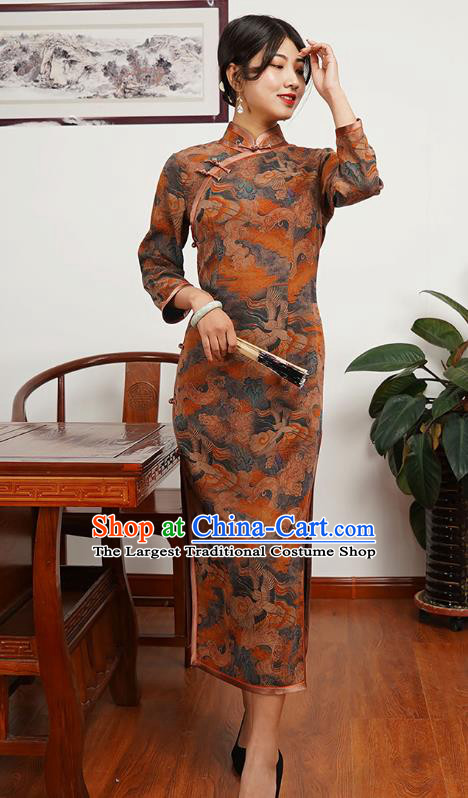 Asian Chinese Classical Young Lady Silk Cheongsam Costume Traditional Stage Performance Qipao Dress