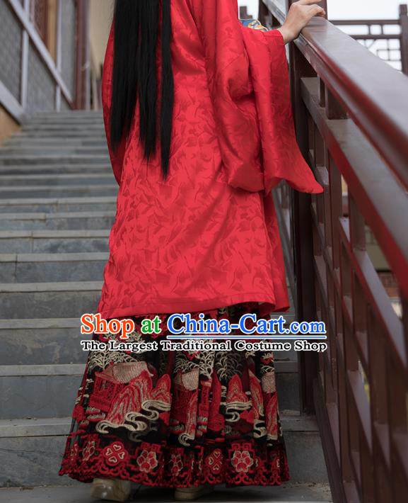 China Ancient Countess Red Hanfu Dress Clothing Traditional Ming Dynasty Wedding Historical Costumes Full Set
