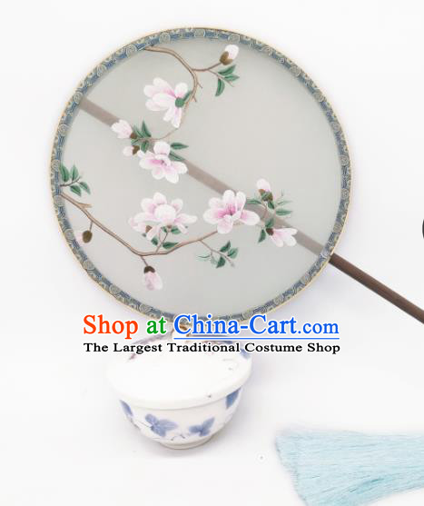 China Traditional Song Dynasty Silk Fan Classical Hanfu Embroidered Mangnolia Circular Fans Ancient Princess Palace Fan