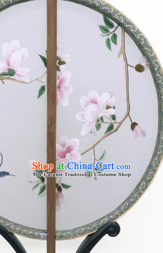 China Traditional Song Dynasty Silk Fan Classical Hanfu Embroidered Mangnolia Circular Fans Ancient Princess Palace Fan