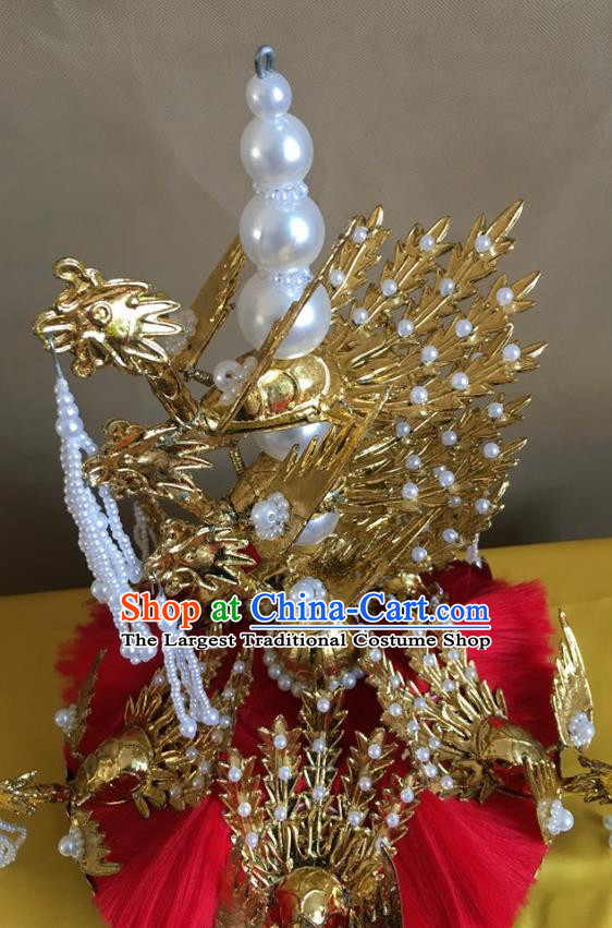 China Traditional Qing Dynasty Empress Hat Handmade Ancient Queen Golden Phoenix Headwear