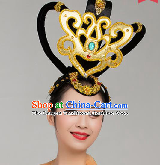 China Handmade Classical Dance Stage Wigs Chignon Traditional Court Dance Hair Clasp Headdress