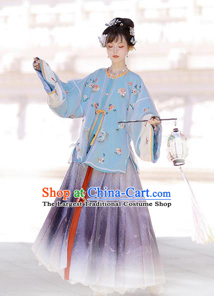 China Ancient Country Woman Embroidered Costumes Traditional Ming Dynasty Village Lady Hanfu Clothing