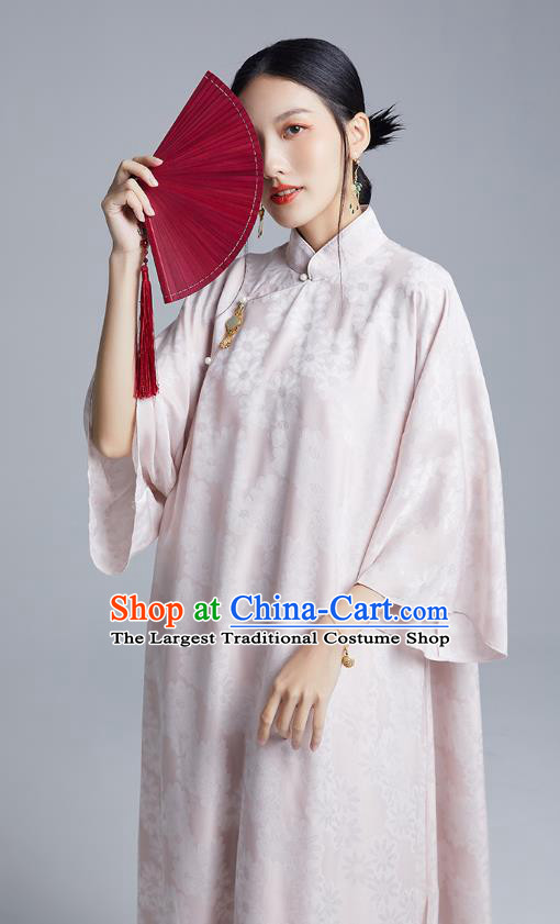 China Classical Pink Silk Loose Cheongsam Costume Traditional Young Lady Qipao Dress