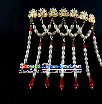 Chinese Traditional Hanfu Hairpin Hair Accessories Ancient Ming Dynasty Empress Pearls Tassel Phoenix Hair Crown