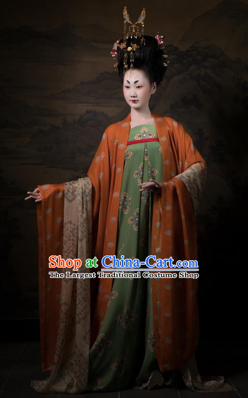 China Ancient Imperial Consort Green Hanfu Dress Costumes Traditional Tang Dynasty Court Woman Historical Clothing Full Set