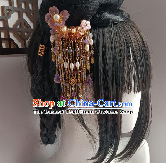Chinese Ancient Court Lady Amethyst Tassel Hairpin Hanfu Hair Accessories Traditional Ming Dynasty Hair Clip