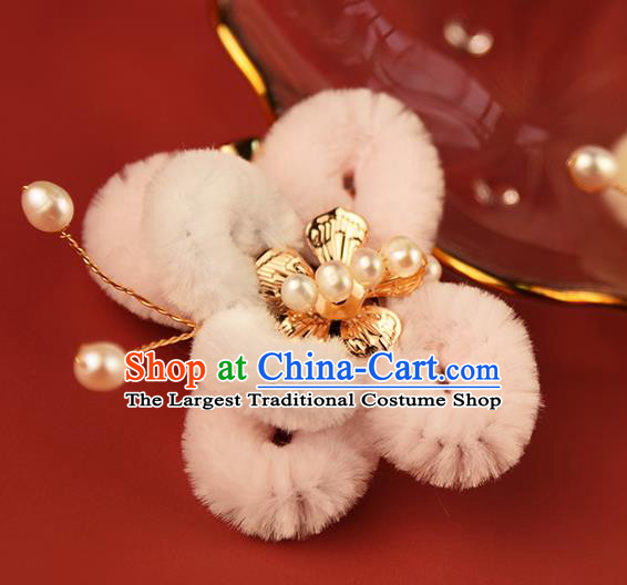 Chinese Ancient Pink Velvet Butterfly Hair Claw Traditional Hanfu Hairpin Handmade Hair Accessories