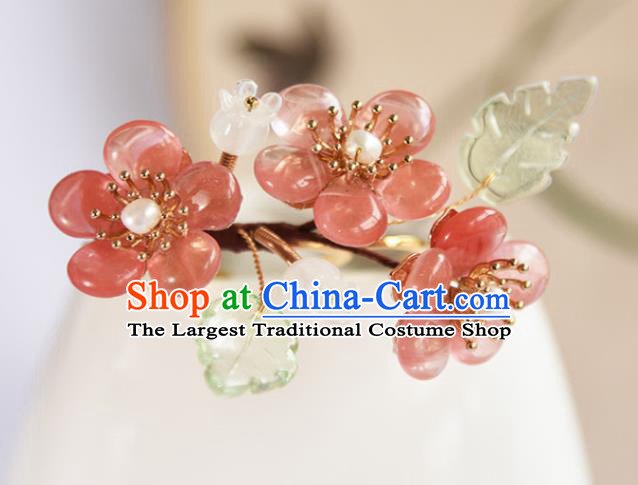 Chinese Ancient Young Beauty Hairpin Traditional Ming Dynasty Pink Plum Blossom Hair Comb