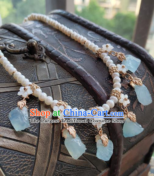 China Classical Ancient Princess Necklace Traditional Song Dynasty Aquamarine Necklet Accessories