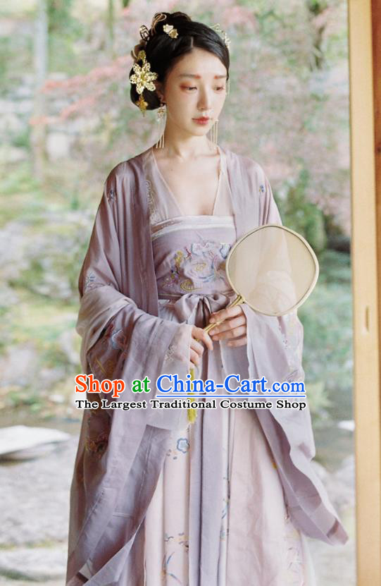 China Ancient Tang Dynasty Imperial Concubine Historical Costumes Traditional Embroidered Hanfu Dress Clothing for Women
