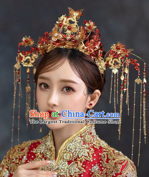 Chinese Classical Deluxe Phoenix Coronet Traditional Wedding Headwear Xiuhe Suit Bride Butterfly Hair Crown