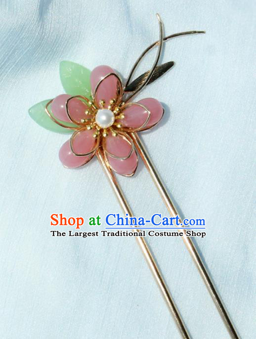 Chinese Ancient Princess Hairpin Traditional Hanfu Ming Dynasty Pink Peach Blossom Hair Stick