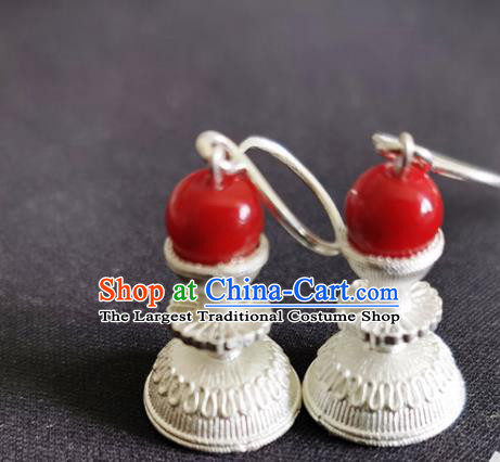 China Traditional Yi Nationality Ear Accessories Handmade Liangshan Ethnic Bride Silver Earrings