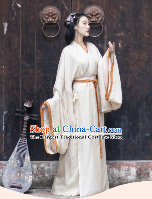 China Traditional Jin Dynasty Palace Lady Historical Clothing Ancient Court Princess White Hanfu Dress Garment