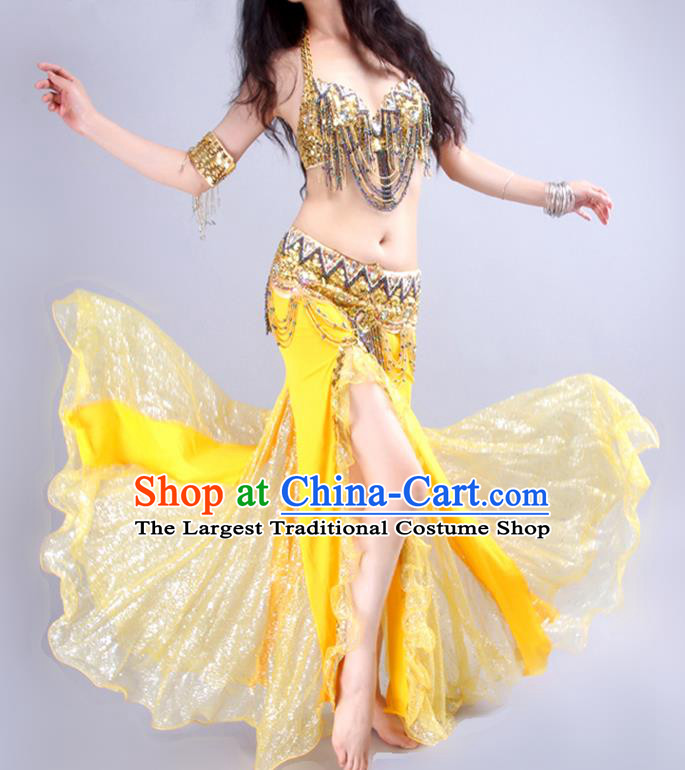 Asian Indian Raks Sharki Dance Clothing Traditional Oriental Dance Yellow Outfits India Belly Dance Bra and Skirt