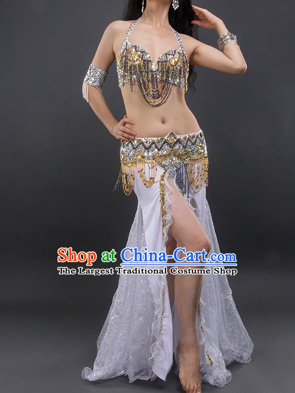 Asian Indian Raks Sharki Dance Clothing Traditional Oriental Dance White Outfits India Belly Dance Bra and Skirt