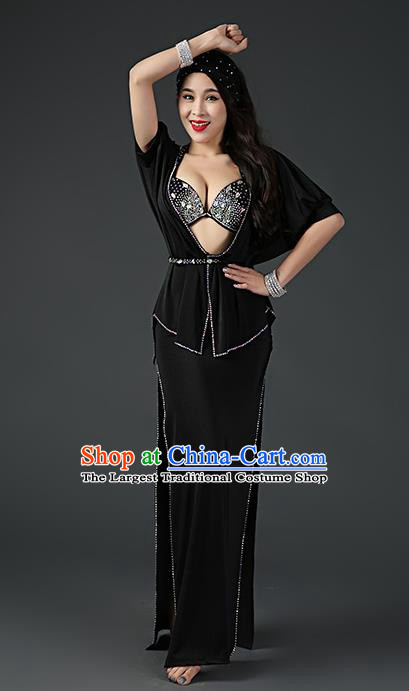 Asian Oriental Dance Bra Blouse and Skirt Traditional Indian Belly Dance Black Outfits Stage Performance Clothing