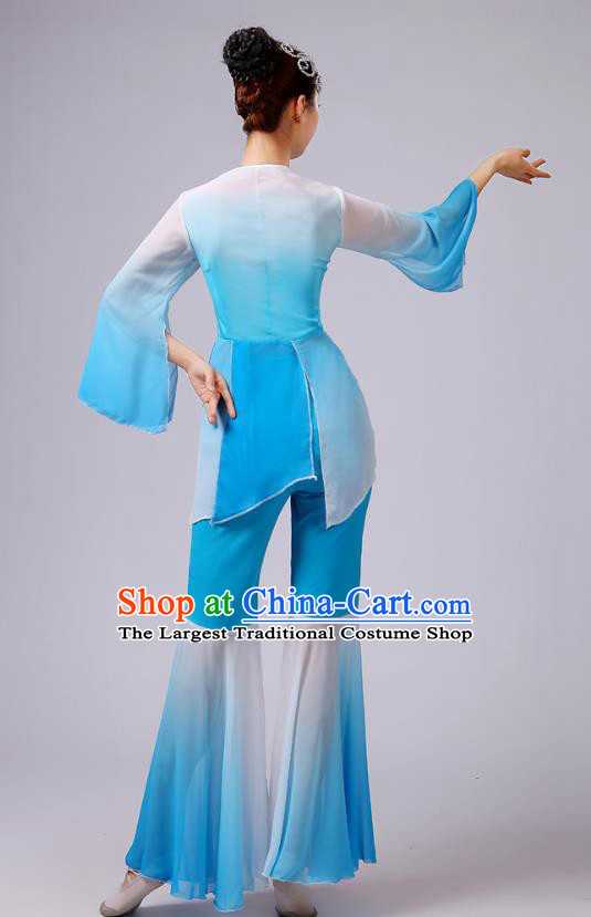 China Fan Dance Costume Yangko Dance Embroidered Peony Blue Outfits Folk Dance Stage Performance Clothing