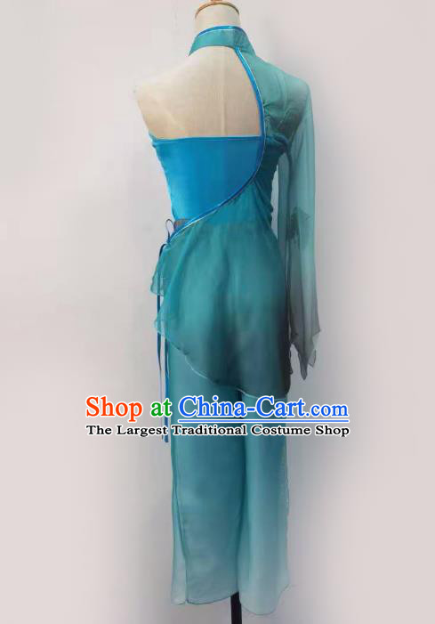 China Folk Dance Clothing Fan Dance Costume Yangko Dance Blue Outfits