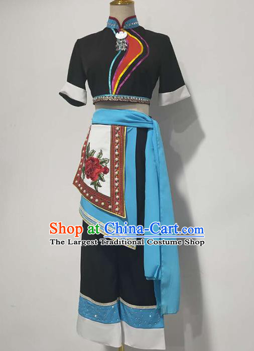 Chinese Hmong Ethnic Folk Dance Clothing Traditional Miao Nationality Stage Performance Black Outfits