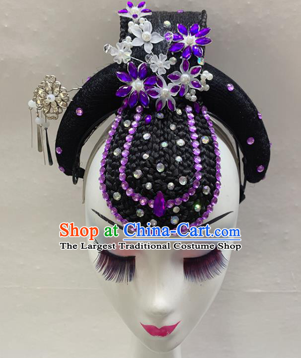 China Classical Dance Hair Accessories Traditional Stage Performance Wigs Headwear