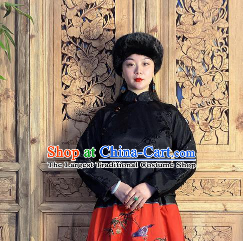 China Classical Slant Opening Blouse National Women Clothing Tang Suit Black Silk Shirt