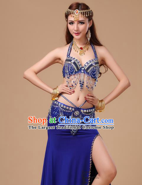 Top Traditional Stage Performance Bra and Skirt Belly Dance Clothing Asian Indian Oriental Dance Royalblue Uniforms