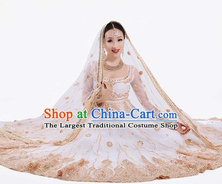 Indian Dance Performance White Dress Asian Traditional Court Princess Costume