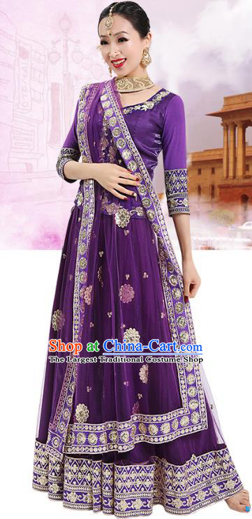 Asian India Traditional Stage Performance Costumes Indian Court Princess Lehenga Purple Dress