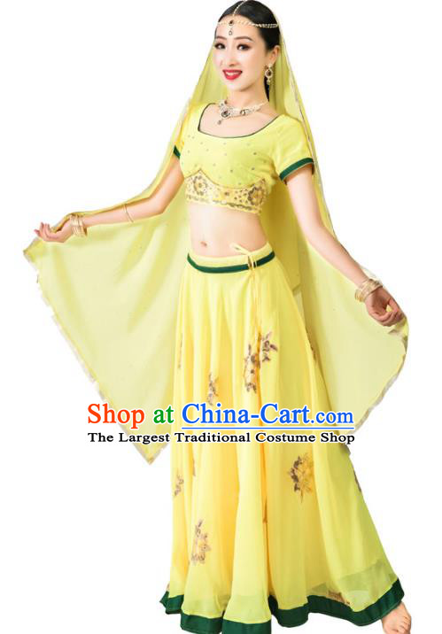 Indian Traditional Lehenga Clothing Yellow Top and Skirt Asian India Bollywood Dance Clothing