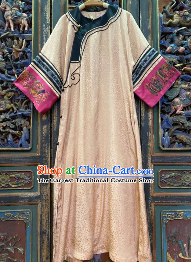 China Hand Embroidered Champagne Silk Qipao Dress National Women Costume Loose Cheongsam