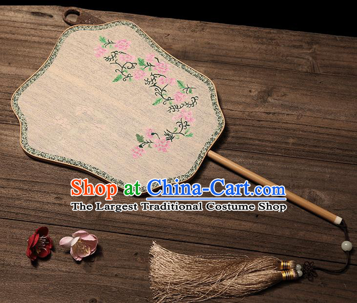 China Traditional Dance Palace Fan Classical Pink Rose Pattern Fan Handmade Silk Fan