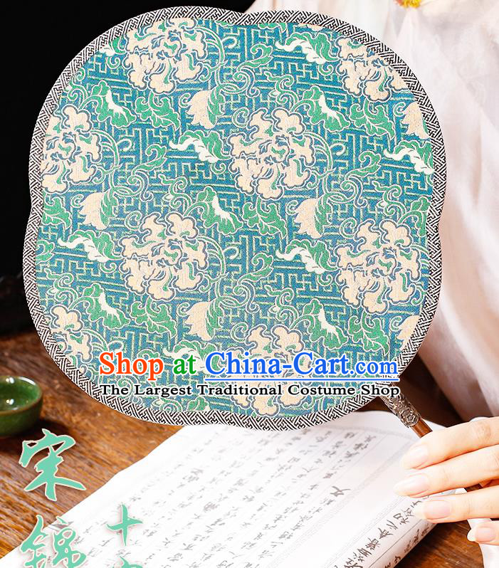 China Classical Blue Silk Fan Handmade Palace Fan Traditional Song Dynasty Wedding Begonia Fan