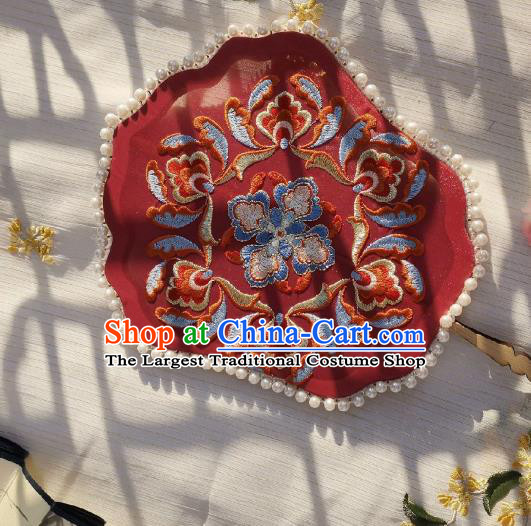 China Traditional Song Dynasty Princess Fan Handmade Embroidered Palace Fan Classical Wedding Red Silk Fan