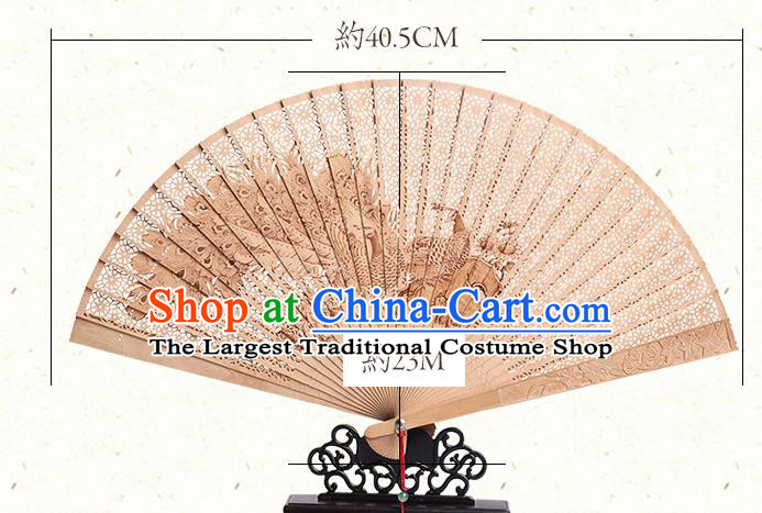 Chinese Classical Folding Fan Handmade Sandalwood Accordion Printing Peacock Fan Craft