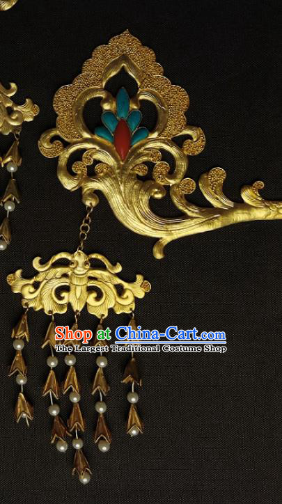 Handmade Chinese Traditional Tang Dynasty Golden Honeysuckle Hairpin Ancient Palace Lady Hair Accessories