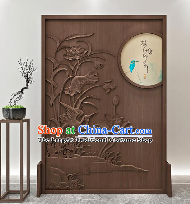 Chinese Living Room Folding Screen Handmade Carving Lotus Wood Screen