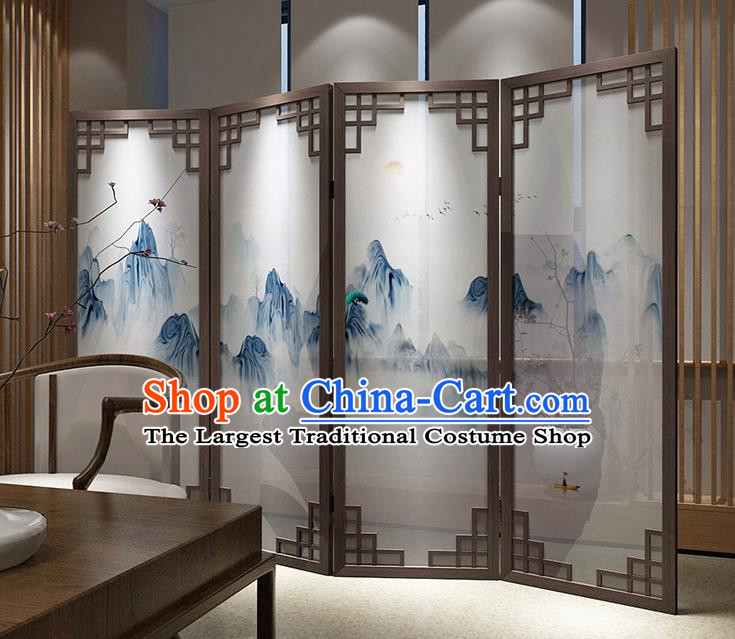 Chinese Living Room Folding Screens Handmade Landscape Painting Walnut Screen