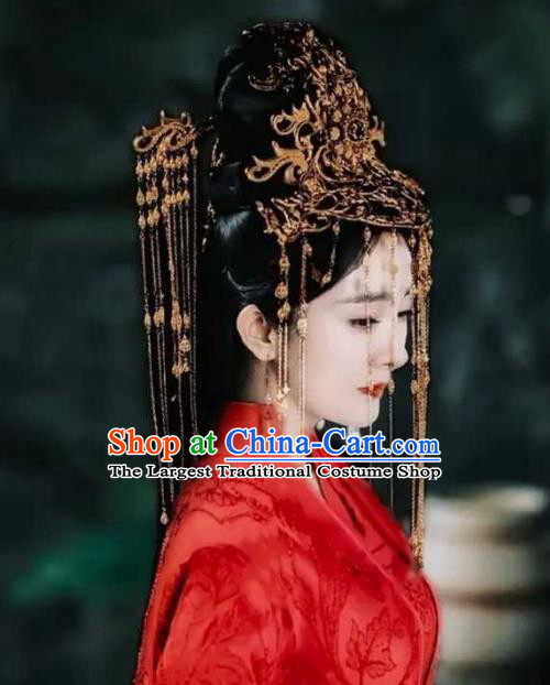 Chinese Drama Sansheng Sanshi Pillow Bai Qian Hair Accessories Ancient Goddess Wedding Golden Hair Crown
