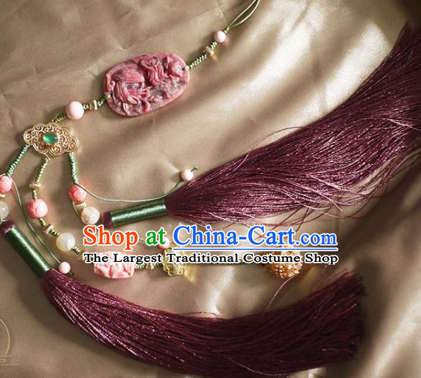 Chinese Traditional Hanfu Waist Accessories Ancient Ming Dynasty Princess Purple Tassel Pendant